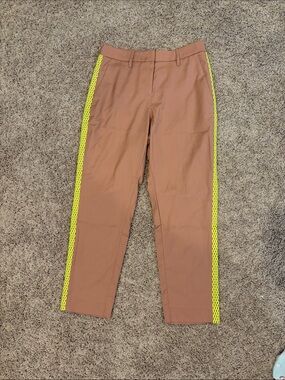 Wildfang Blush Color Crop Trousers with Neon Yellow Side Stripe